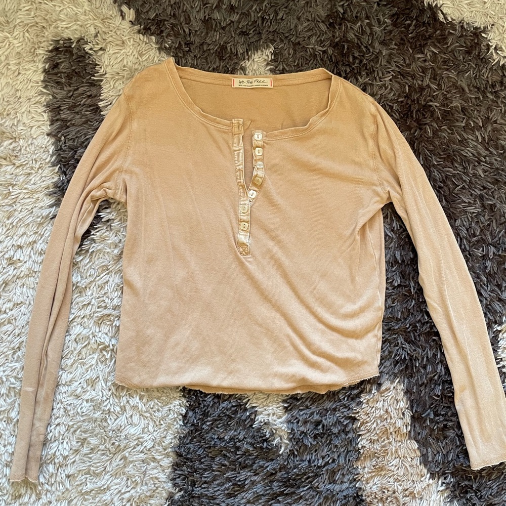 Free People Beige Long Sleeve Top